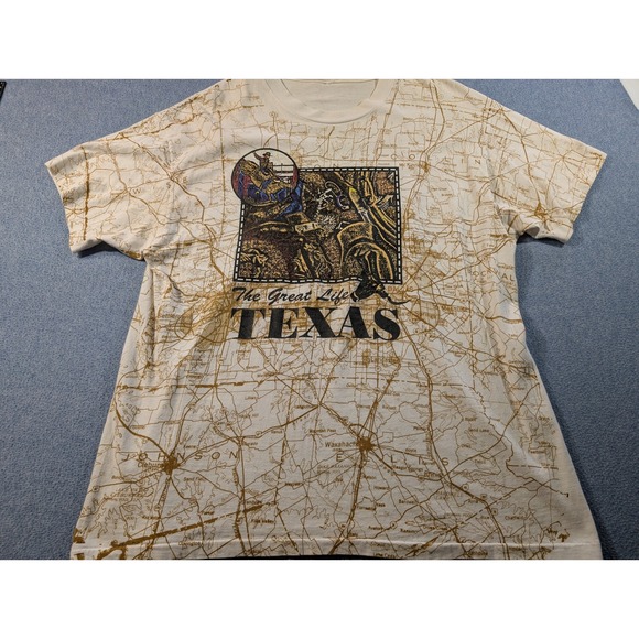 Vintage Other - Vintage The Great Life Texas All Over Map Print T-Shirt Dallas Fort Worth Men L